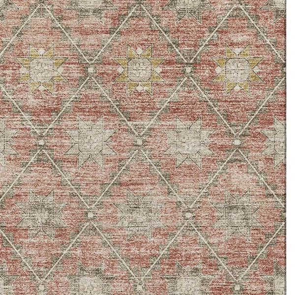 HomeRoots 9' X 12' Terra Cotta & Beige Geometric Area Rug - Washable, UV Protected, Stain Resistant Design! 706048