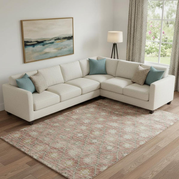 HomeRoots 10' X 14' Stylish Terra Cotta & Beige Geometric Washable Area Rug with UV Protection & Comfort 706049