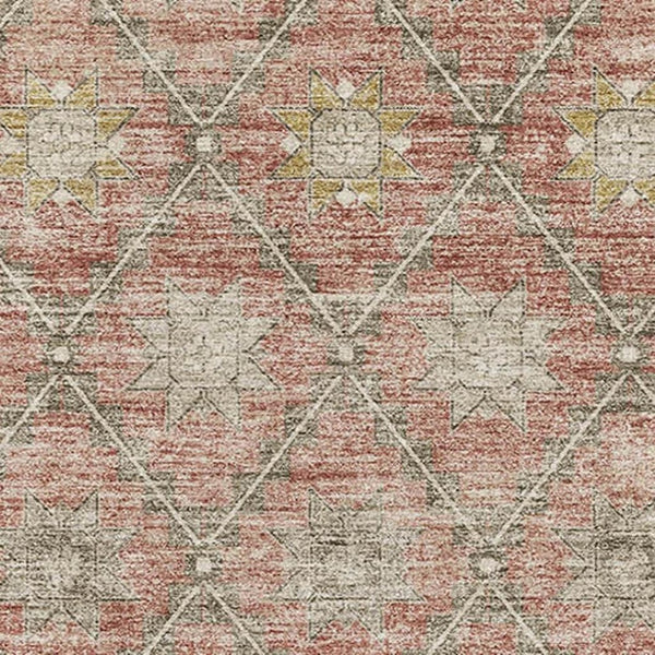 HomeRoots 10' X 14' Stylish Terra Cotta & Beige Geometric Washable Area Rug with UV Protection & Comfort 706049