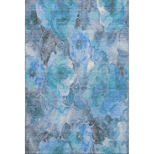 HomeRoots 8' X 10' Floral Washable Area Rug in Blue Gray & Ivory - Stain Resistant, UV Protected & Non-Slip 706053