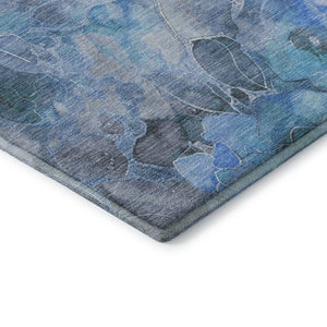 HomeRoots 8' X 10' Floral Washable Area Rug in Blue Gray & Ivory - Stain Resistant, UV Protected & Non-Slip 706053