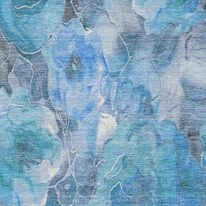 HomeRoots 8' X 10' Floral Washable Area Rug in Blue Gray & Ivory - Stain Resistant, UV Protected & Non-Slip 706053