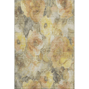 HomeRoots 5' X 8' Floral Area Rug in Gold, Gray & Beige - Washable, UV Protected, Stain Resistant, Durable Design 706057