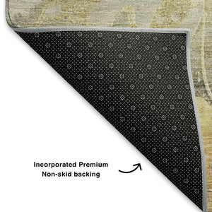 HomeRoots 5' X 8' Floral Area Rug in Gold, Gray & Beige - Washable, UV Protected, Stain Resistant, Durable Design 706057