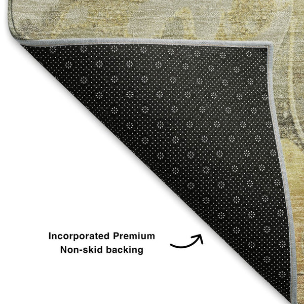HomeRoots 5' X 8' Floral Area Rug in Gold, Gray & Beige - Washable, UV Protected, Stain Resistant, Durable Design 706057