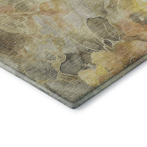 HomeRoots 5' X 8' Floral Area Rug in Gold, Gray & Beige - Washable, UV Protected, Stain Resistant, Durable Design 706057