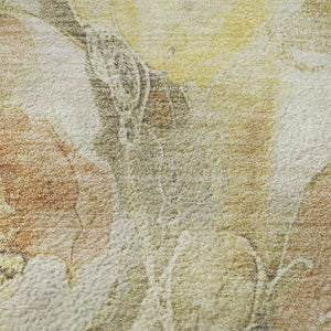 HomeRoots 8' Gold Gray Beige Floral Round Rug - Washable, UV Protected, Durable & Perfect for High-Traffic Areas 706058