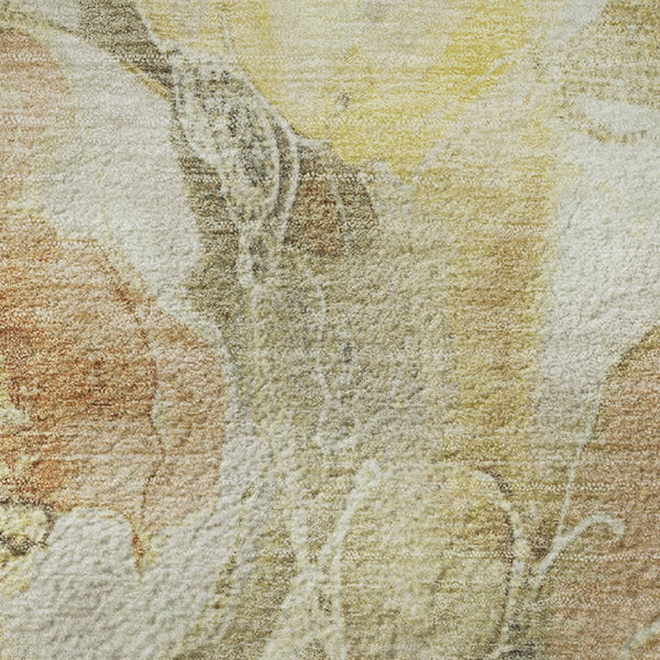 HomeRoots 8' Gold Gray Beige Floral Round Rug - Washable, UV Protected, Durable & Perfect for High-Traffic Areas 706058
