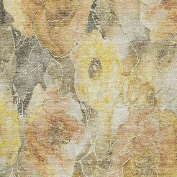 HomeRoots 9' X 12' Elegant Floral Washable Area Rug in Gold, Gray & Beige - UV Protected, Stain Resistant! 706060