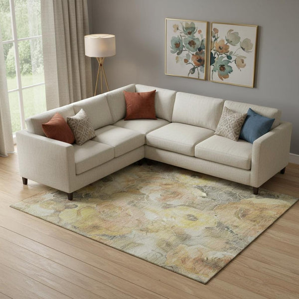 HomeRoots 10' X 14' Elegant Floral Washable Area Rug – Gold, Gray, Beige with UV Protection for Homes 706061