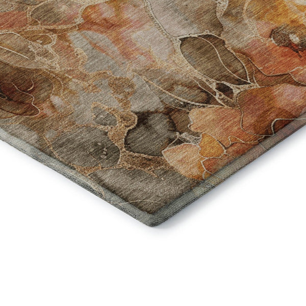 HomeRoots 5' X 8' Washable Floral Area Rug in Orange Beige Taupe - UV Protected, Non-Slip, Easy Care Design 706063