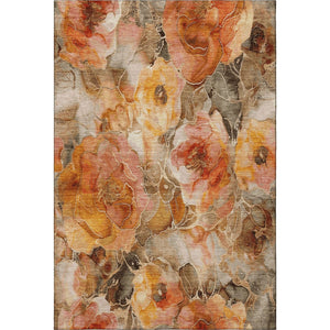 HomeRoots 5' X 8' Washable Floral Area Rug in Orange Beige Taupe - UV Protected, Non-Slip, Easy Care Design 706063