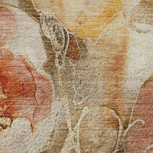 HomeRoots 8' Floral Round Rug in Orange, Beige & Taupe - Washable, UV-Protected, Stain-Resistant Design! 706064