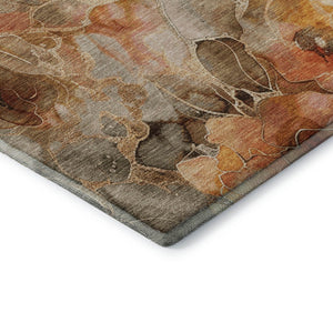 HomeRoots 8' X 10' Washable Floral Area Rug in Orange, Beige & Taupe - Stain Resistant & UV Protected Design 706065