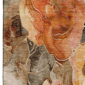 HomeRoots 8' X 10' Washable Floral Area Rug in Orange, Beige & Taupe - Stain Resistant & UV Protected Design 706065