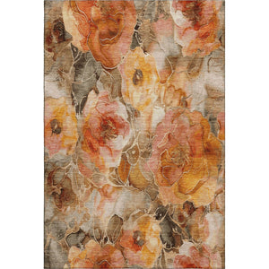 HomeRoots 9' Transitional Floral Area Rug in Orange, Beige & Taupe - Washable, UV Protected, Non-Slip Design 706066