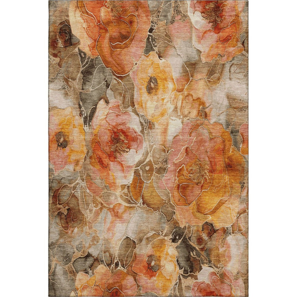 HomeRoots 9' Transitional Floral Area Rug in Orange, Beige & Taupe - Washable, UV Protected, Non-Slip Design 706066