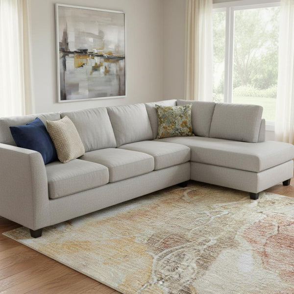 HomeRoots 8' X 10' Elegant Peach Gold Floral Area Rug - Washable, UV-Protected, Durable for Family Living 706071