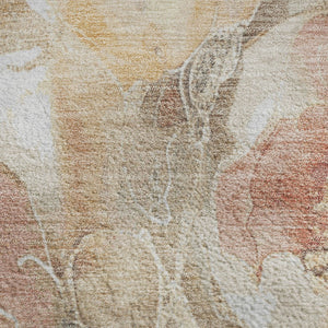 HomeRoots 8' X 10' Elegant Peach Gold Floral Area Rug - Washable, UV-Protected, Durable for Family Living 706071