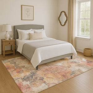 HomeRoots 9' X 12' Peach Gold & Beige Floral Washable Area Rug with UV Protection for Elegant Living Spaces 706072