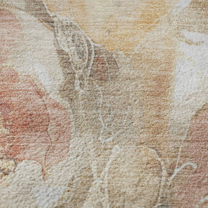 HomeRoots 9' X 12' Peach Gold & Beige Floral Washable Area Rug with UV Protection for Elegant Living Spaces 706072
