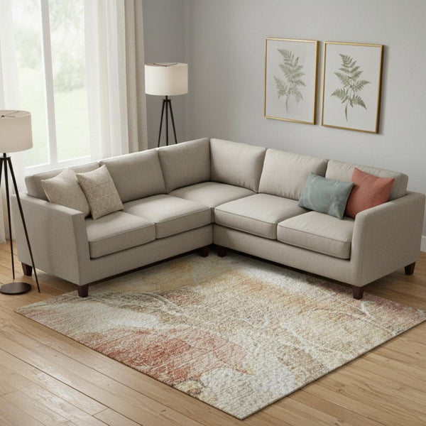 HomeRoots 9' X 12' Peach Gold & Beige Floral Washable Area Rug with UV Protection for Elegant Living Spaces 706072