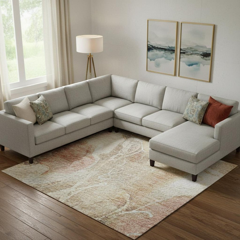 HomeRoots 10' X 14' Washable Peach Gold Floral Area Rug – UV Protected, Stain Resistant, Perfect for Families! 706073