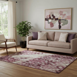 HomeRoots 5' X 8' Floral Washable Area Rug in Pink, Gray & Ivory - UV Protected, Stain Resistant & Durable Design 706075