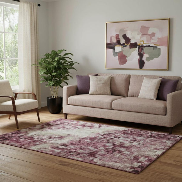 HomeRoots 5' X 8' Floral Washable Area Rug in Pink, Gray & Ivory - UV Protected, Stain Resistant & Durable Design 706075