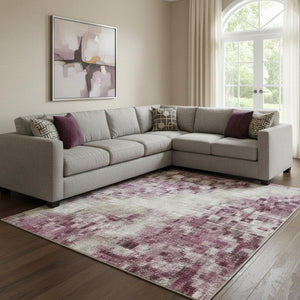 HomeRoots 8' X 10' Floral Area Rug in Pink, Gray & Ivory - Washable, UV-Protected, Durable & Stylish Home Accent 706077