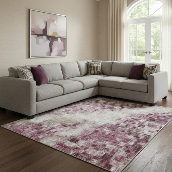 HomeRoots 8' X 10' Floral Area Rug in Pink, Gray & Ivory - Washable, UV-Protected, Durable & Stylish Home Accent 706077