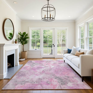 HomeRoots 8' X 10' Floral Area Rug in Pink, Gray & Ivory - Washable, UV-Protected, Durable & Stylish Home Accent 706077