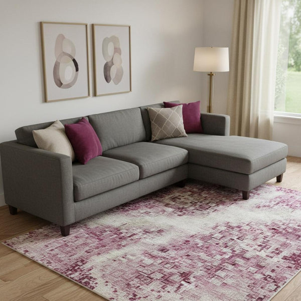 HomeRoots 9' X 12' Floral Area Rug in Pink, Gray & Ivory - Washable, UV Protected, Stain Resistant & Durable 706078