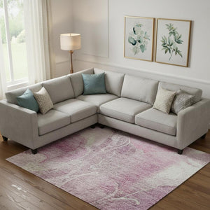 HomeRoots 10' Transitional Pink Gray Ivory Floral Area Rug - Washable, UV Protected, Perfect for Busy Homes! 706079