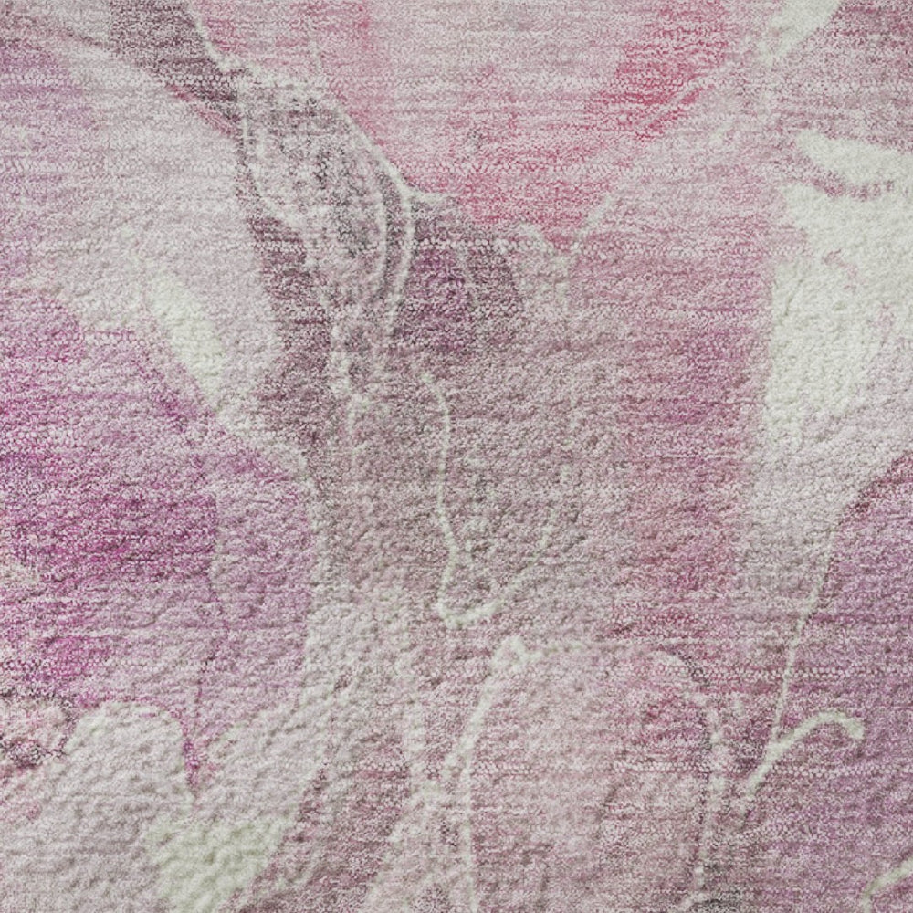HomeRoots 10' Transitional Pink Gray Ivory Floral Area Rug - Washable, UV Protected, Perfect for Busy Homes! 706079