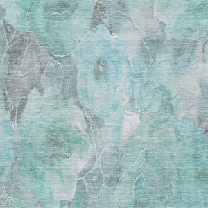 HomeRoots 5' X 8' Teal Gray Floral Area Rug - Washable, UV Protected, Stain Resistant for Busy Homes & Kids 706081