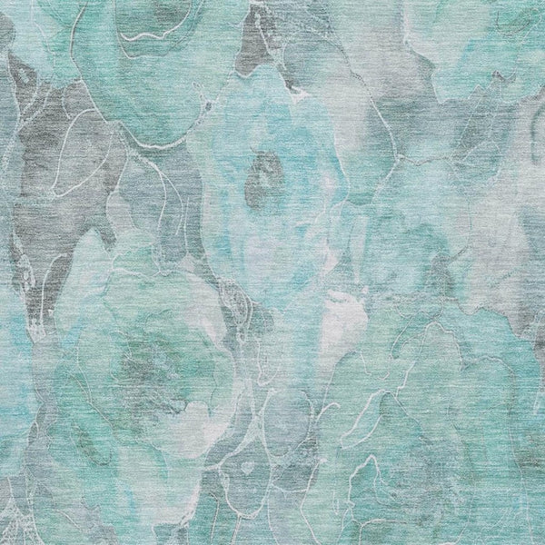 HomeRoots 5' X 8' Teal Gray Floral Area Rug - Washable, UV Protected, Stain Resistant for Busy Homes & Kids 706081