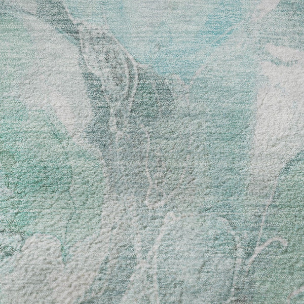 HomeRoots 8' Teal Gray Ivory Floral Round Rug – Washable, UV-Protected, Durable for Homes with Kids & Pets! 706082