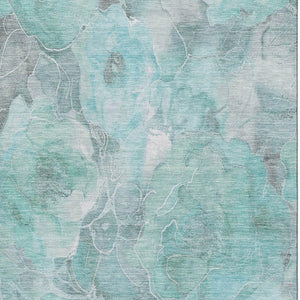 HomeRoots 8' X 10' Floral Teal Gray Ivory Washable Area Rug - UV Protected, Stain Resistant, Ideal for Homes 706083