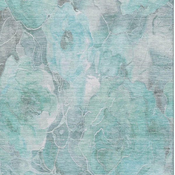 HomeRoots 8' X 10' Floral Teal Gray Ivory Washable Area Rug - UV Protected, Stain Resistant, Ideal for Homes 706083