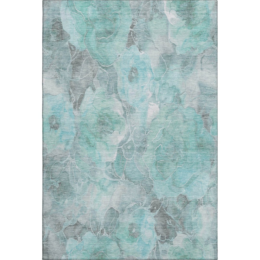 HomeRoots 9' X 12' Stylish Floral Area Rug in Teal, Gray & Ivory - Washable, UV-Protected, Family-Friendly Design 706084