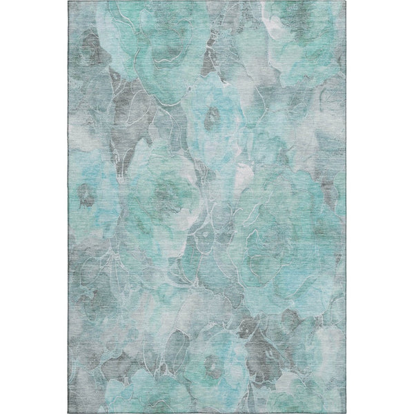 HomeRoots 9' X 12' Stylish Floral Area Rug in Teal, Gray & Ivory - Washable, UV-Protected, Family-Friendly Design 706084