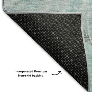 HomeRoots 9' X 12' Stylish Floral Area Rug in Teal, Gray & Ivory - Washable, UV-Protected, Family-Friendly Design 706084