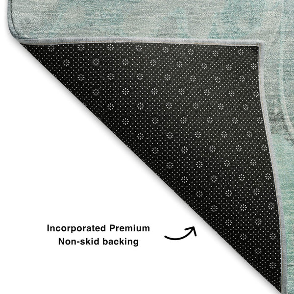 HomeRoots 9' X 12' Stylish Floral Area Rug in Teal, Gray & Ivory - Washable, UV-Protected, Family-Friendly Design 706084