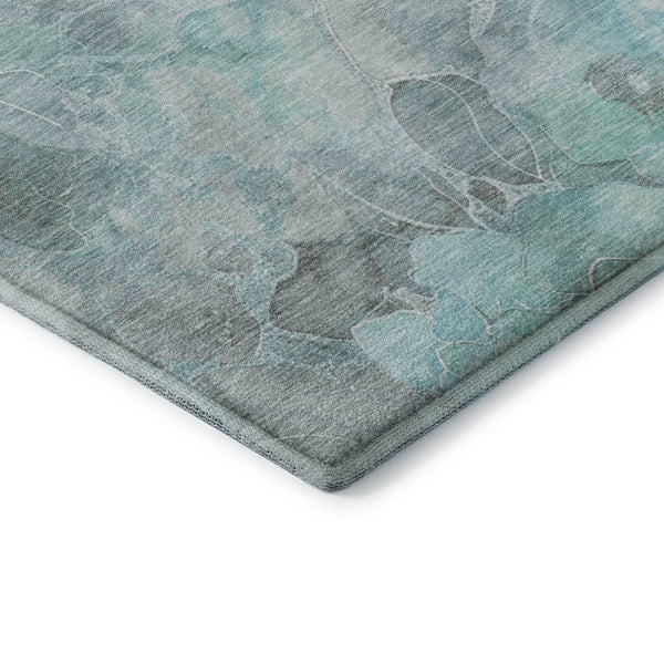 HomeRoots 9' X 12' Stylish Floral Area Rug in Teal, Gray & Ivory - Washable, UV-Protected, Family-Friendly Design 706084