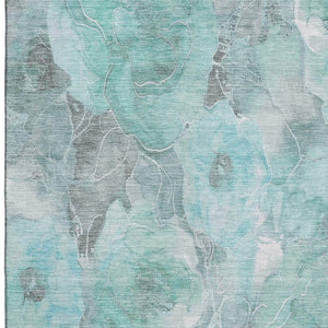 HomeRoots 9' X 12' Stylish Floral Area Rug in Teal, Gray & Ivory - Washable, UV-Protected, Family-Friendly Design 706084
