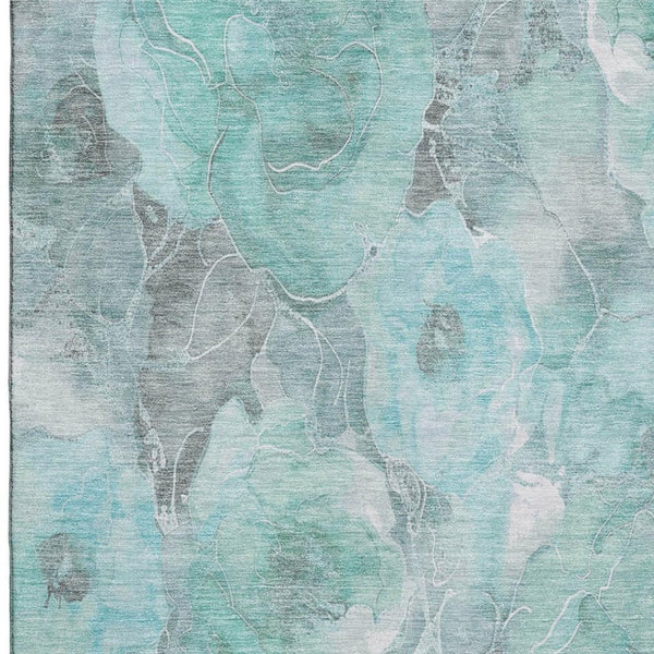 HomeRoots 9' X 12' Stylish Floral Area Rug in Teal, Gray & Ivory - Washable, UV-Protected, Family-Friendly Design 706084