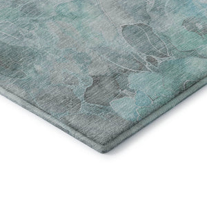 HomeRoots 10' X 14' Teal Gray Ivory Floral Area Rug - Washable, UV-Protected & Stain-Resistant for Every Space 706085