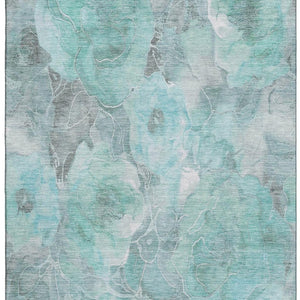 HomeRoots 10' X 14' Teal Gray Ivory Floral Area Rug - Washable, UV-Protected & Stain-Resistant for Every Space 706085