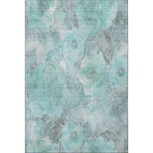 HomeRoots 10' X 14' Teal Gray Ivory Floral Area Rug - Washable, UV-Protected & Stain-Resistant for Every Space 706085
